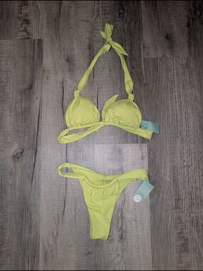 NWT Neon Lime Halter Bikini Set